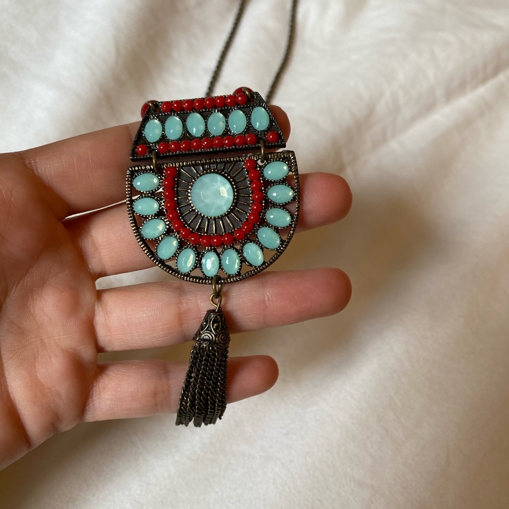 🔥5 for $25! Boho Necklace with Blue & Red Pendant